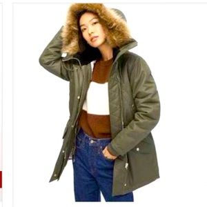 J. Crew Olive Green Utility Parka with Faux Fur Hood